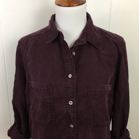 Lou & Gray Burgundy Roll Tab Sleeve Henley Top - Picture 2 of 7